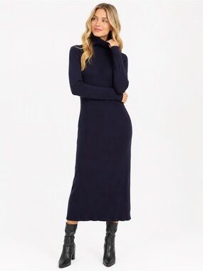 Emma & Posh Blue Ribbed Turtleneck Sweater Dress Size Small